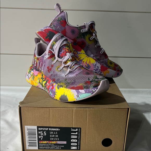 NOBULL WOMENS Floral Sneakers - Purple and Yellow size 7. - Picture 1 of 8